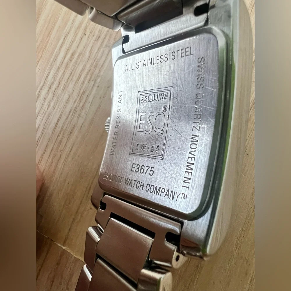 ESQ by Movado mens rectangular stainless steel chronograph watch NEW BATTERY
